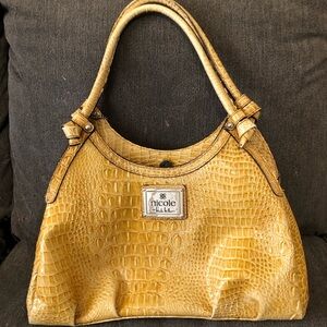 Nicole by Nicole Miller Mustard Croc-Embossed Tote